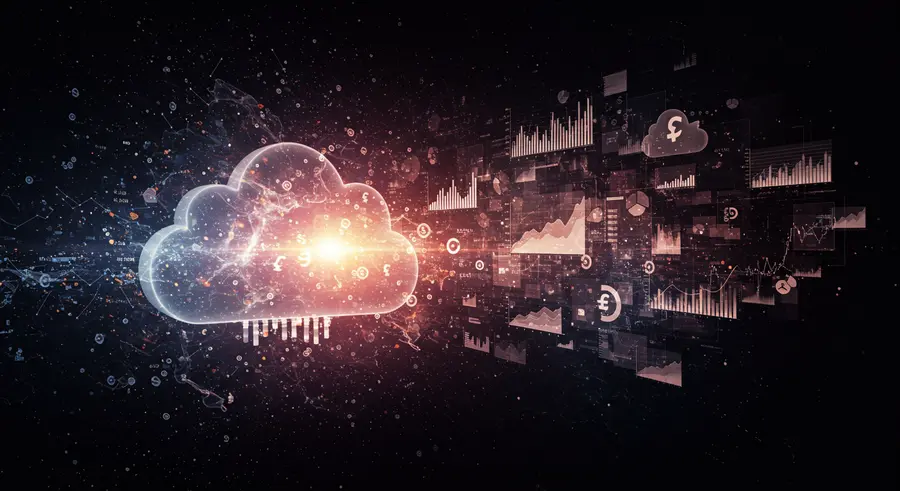 AI interacting with cloud financial data for predictive analytics
